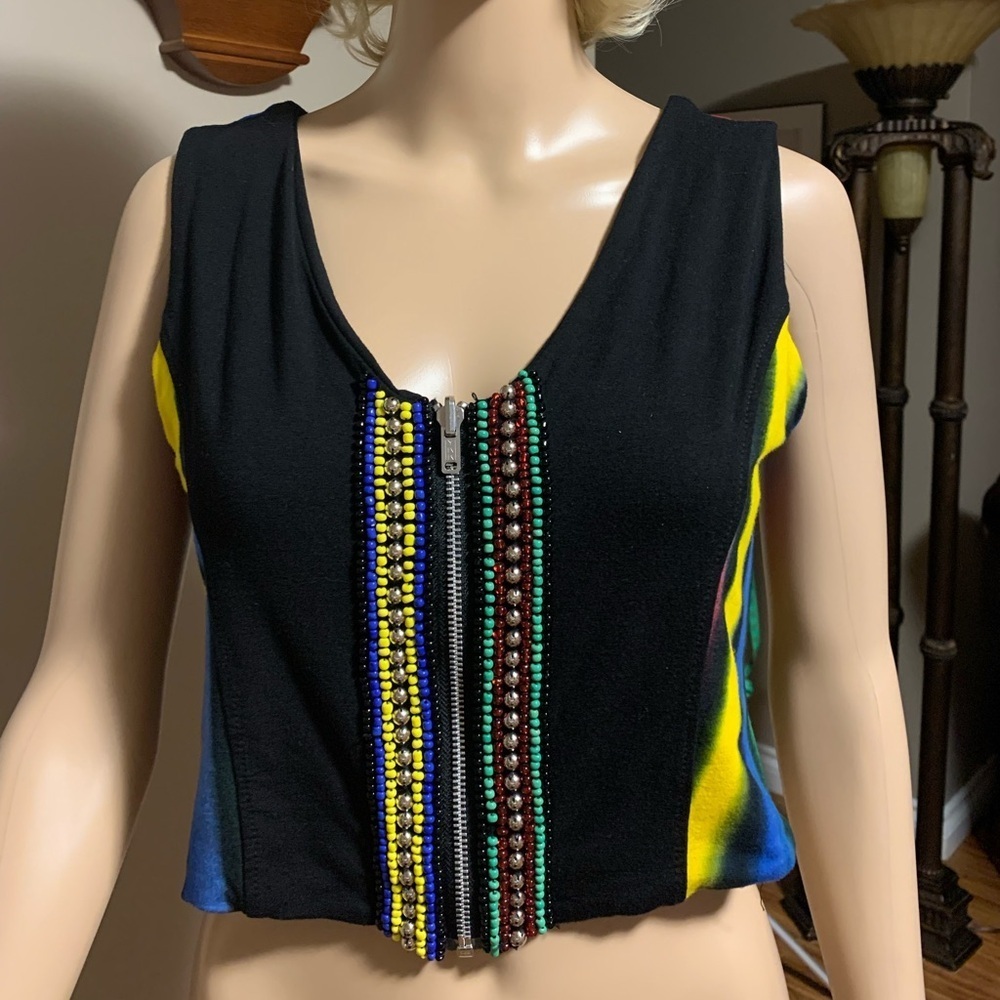 Beaded front cropped vest medium sleeveless